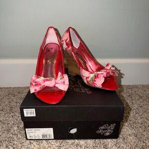 Naughty Monkey Pink & Red Floral Peep-Toe Heels
